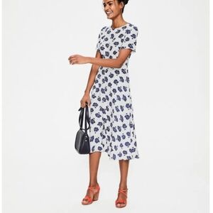 Boden White Midi Dress with Navy Floral Print